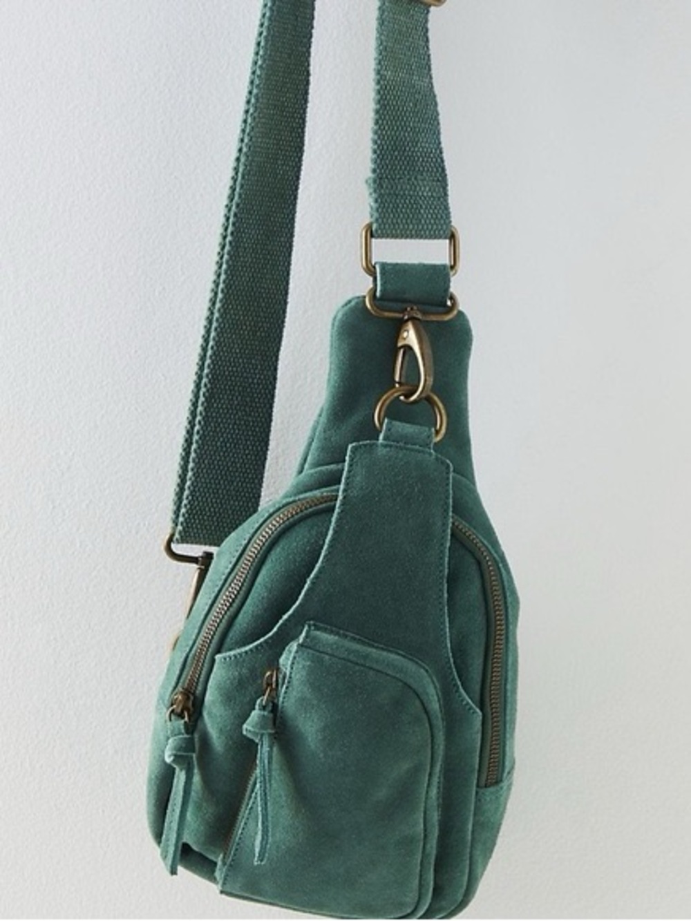 Free People Hudson Suede Sling Bag Teal Leather Crossbody Boho - Picture 1 of 12